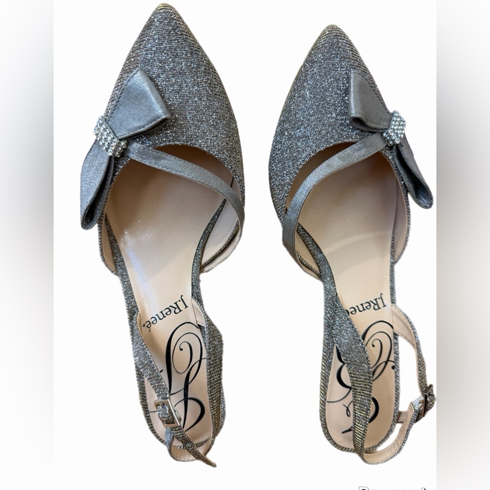 J. Renee Pewter Heels Size 7.5 Pewter With Bow And Rhinestone 2.5” Heel - Picture 3 of 8